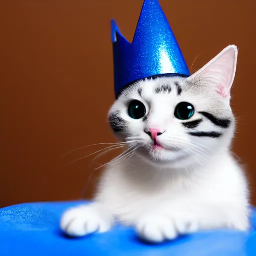 Prompt: toy cat wearing a blue crown , HD , 4k