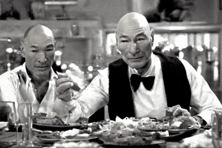 Image similar to film still patrick stewart in a dinner in pulp fuction