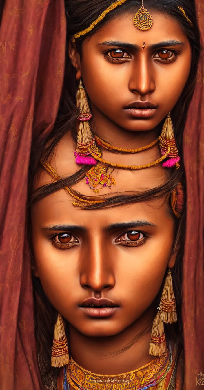 Prompt: realistic photo of a beautiful brown south asian tradisional girl, very sharp focus, in the style of greg rutswoski, very hyper realistic, highly detailed, fantasy art station