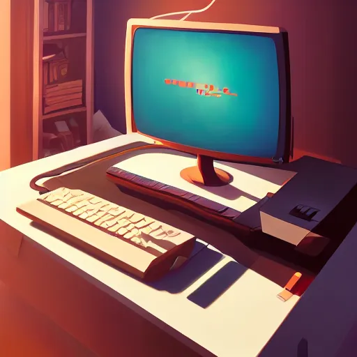 Image similar to stylized minimalist retro computer, loftis, cory behance hd by jesper ejsing, by rhads, makoto shinkai and lois van baarle, ilya kuvshinov, rossdraws global illumination