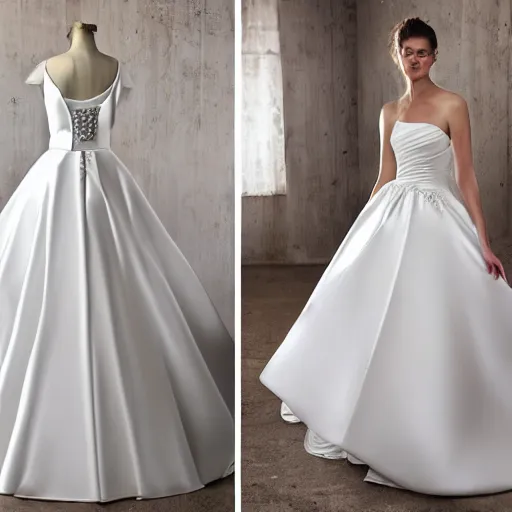 Image similar to a papier collé of wedding dresses and tuxedos