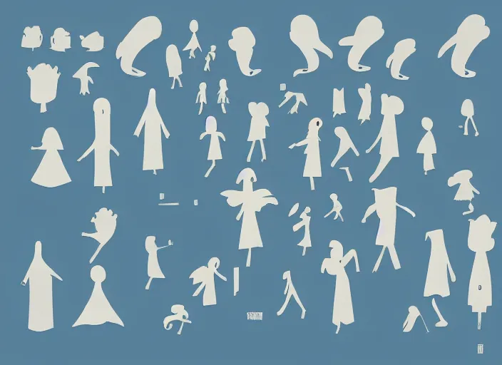 Image similar to character shape design exploration silhouettes of a family of ghosts, minimalist mixed media layout from masaaki yuasa ( 1 9 9 7 )