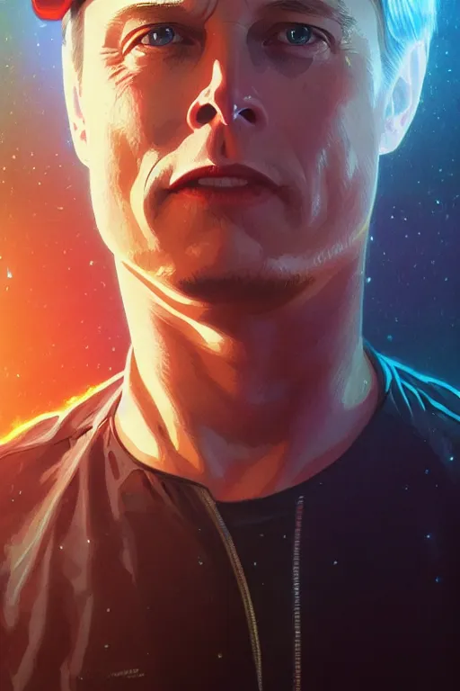 Image similar to elon musk as marty mcfly near delorean, realistic portrait, symmetrical, highly detailed, digital painting, artstation, concept art, smooth, sharp focus, illustration, cinematic lighting, art by artgerm and greg rutkowski and alphonse mucha