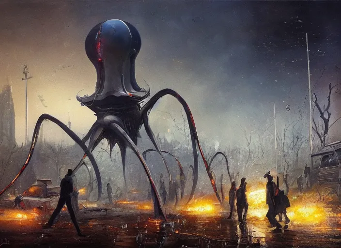 Image similar to the war of the worlds movie, oil painting by jama jurabaev, extremely detailed, brush hard, artstation, for aaa game, high quality, brush stroke