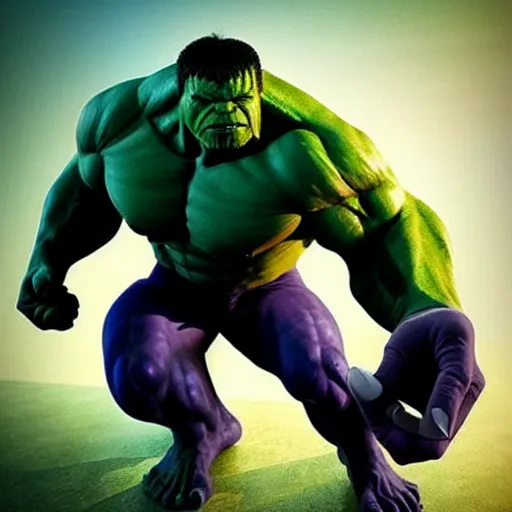 Prompt: combine thanos and hulk into one super hero