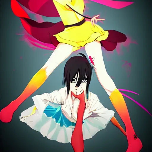 Image similar to Bakemonogatari characters dancing flamenco, anime style, incredible quality, trending on artstation