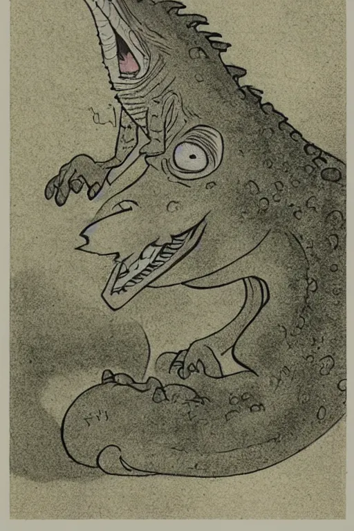 Image similar to an angry lizard, by maurice sendak