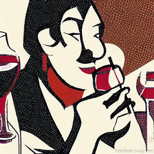 Prompt: cubistic illustration, close-up of an asian nurse drinking red wine, masterpiece, in style of Albert Gleizes