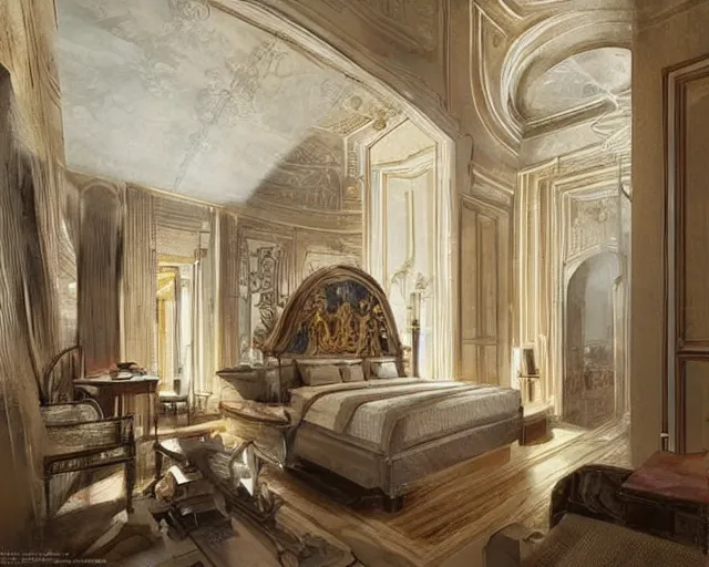 Image similar to a luxury hotel! suite room in the style of roman empire architecture, art by greg rutkowski and artgerma, stunning! concept art, interior! design