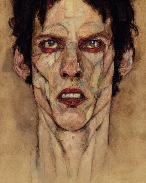 Image similar to portrait of mephisto by greg rutkowski in the style of egon schiele