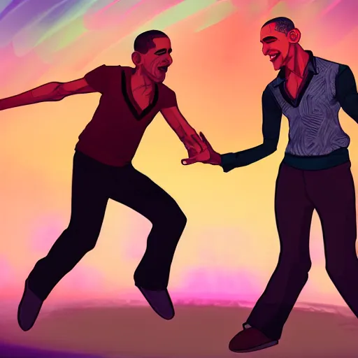 Image similar to lucio and obama dancing, detailed, high quality, artstation winner