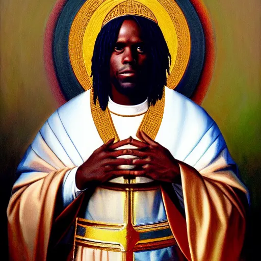 Image similar to portrait of the holy father, chief keef, oil on canvas by william sidney mount, trending on artstation,