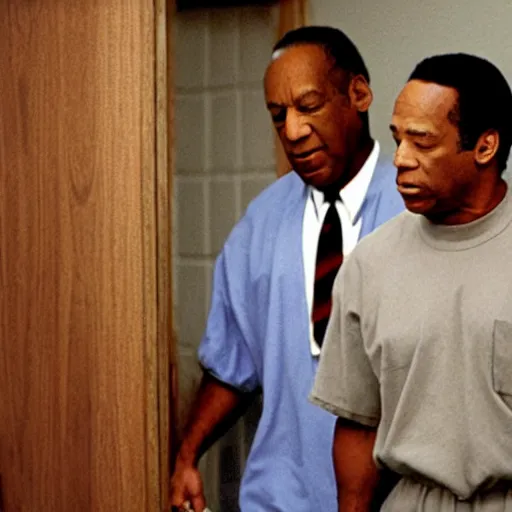 Image similar to bill cosby and oj simpson in a prison cell together, award winning, 8k