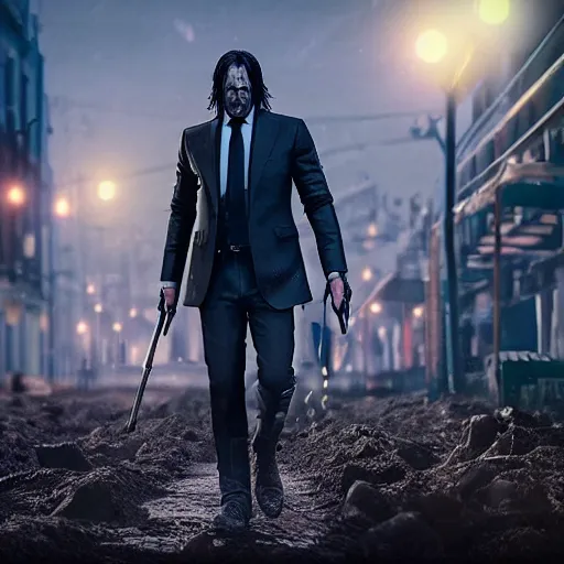 Image similar to john wick digging potatoes in belarus, instagram photo, photorealistic, hyper detailed, hyper realistic, houdini, vfx, unreal engine 5, octane render, 8 k