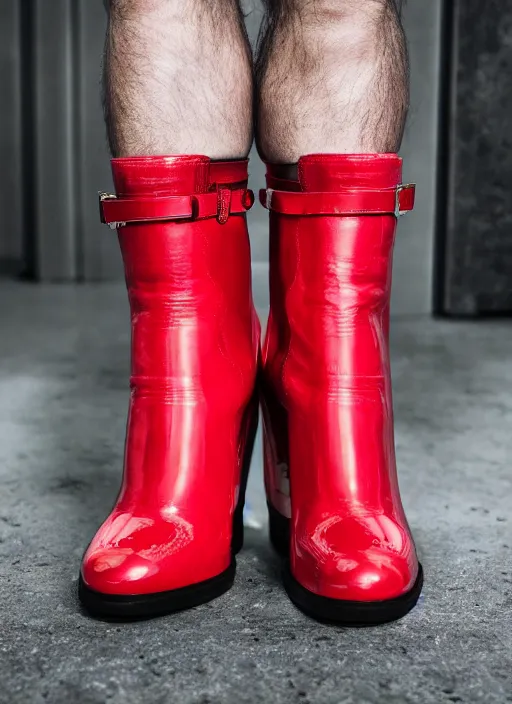 Image similar to hyperrealistic and heavy detailed balenciaga boots of whole lotta red by playboi carti, leica sl 2 5 0 mm, vivid color, high quality, high textured, real life