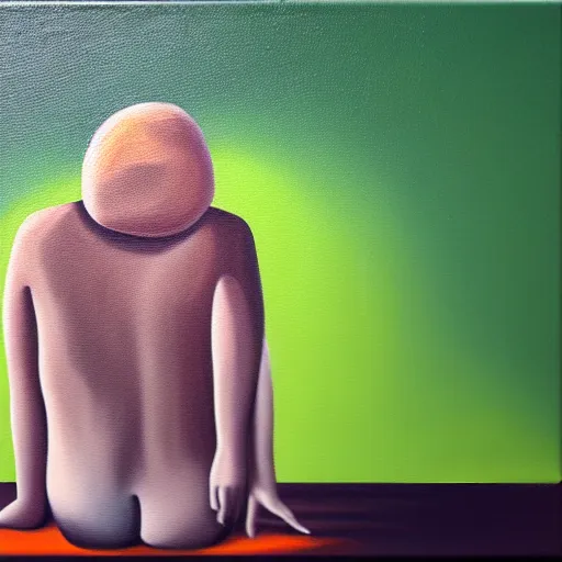 Image similar to illustration of mental illness, oil painting on canvas, isolation, loneliness