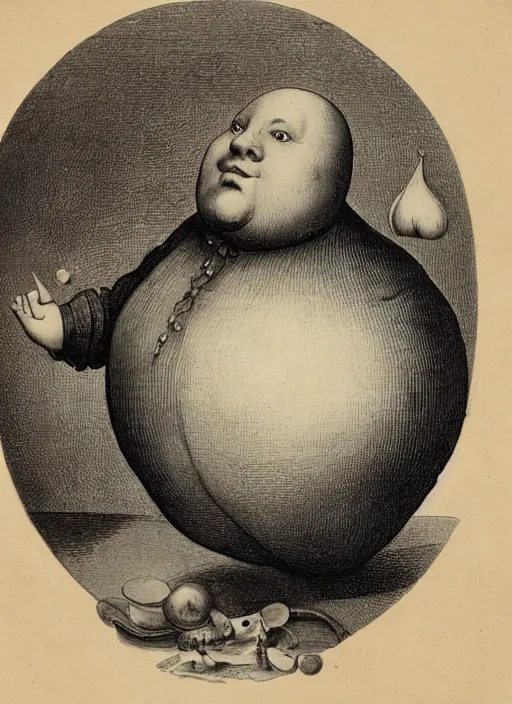 Image similar to 1 8 0 0 s style full body detailed photograph of silly fat and round humpty dumpty with jack black facial expression, realistic, hieronymus bosch