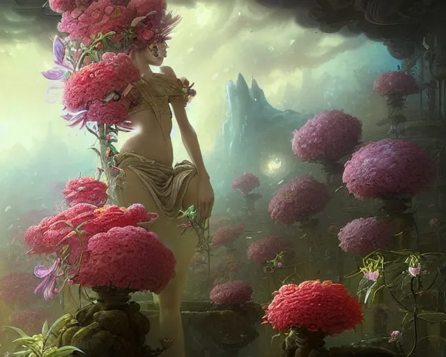 Prompt: flower pavilioin, ross tran, peter mohrbacher, ferdinand knab