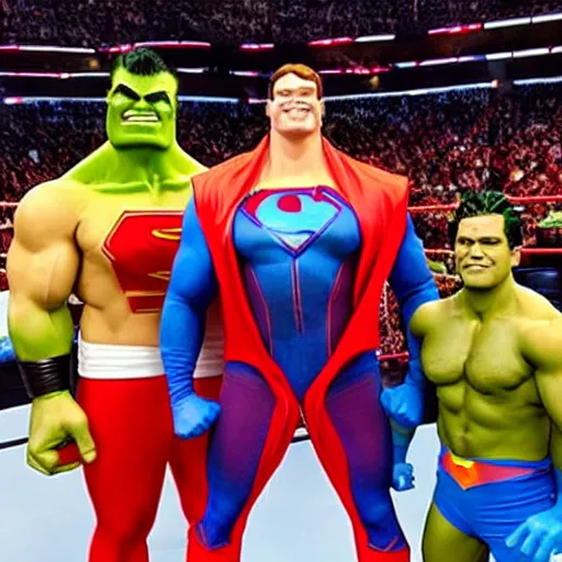 Image similar to supermen and hulk at WWE