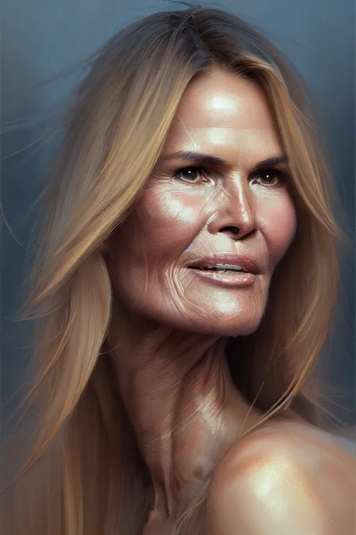 Image similar to ultra detailed close up facial portrait of elle macpherson, extremely detailed digital painting, in the style of fenghua zhong and ruan jia and jeremy lipking and peter mohrbacher, mystical colors, rim light, beautiful lighting, 8 k, stunning scene, raytracing, octane, trending on artstation