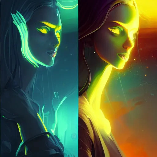 Image similar to death, with glowing yellow highlights, hyper realistic, highly detailed, dynamic pose, digital painting bioluminance alena aenami artworks in 4 k design by lois van baarle by sung choi by john kirby artgerm style pascal blanche and magali villeneuve