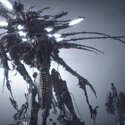 Image similar to horrifying tsutomu nihei blame robot, unreal engine, 8 k, ultra realistic, ultra detail