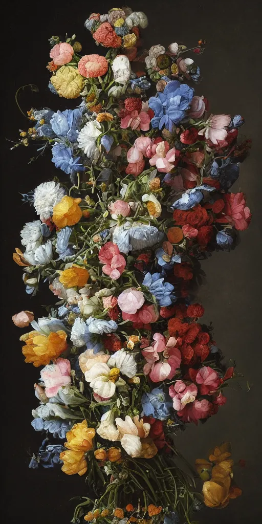 Image similar to a bouquet of flowers on a blue background, a flemish baroque by rachel ruysch, behance contest winner, ecological art, made of flowers, behance hd, flemish baroque