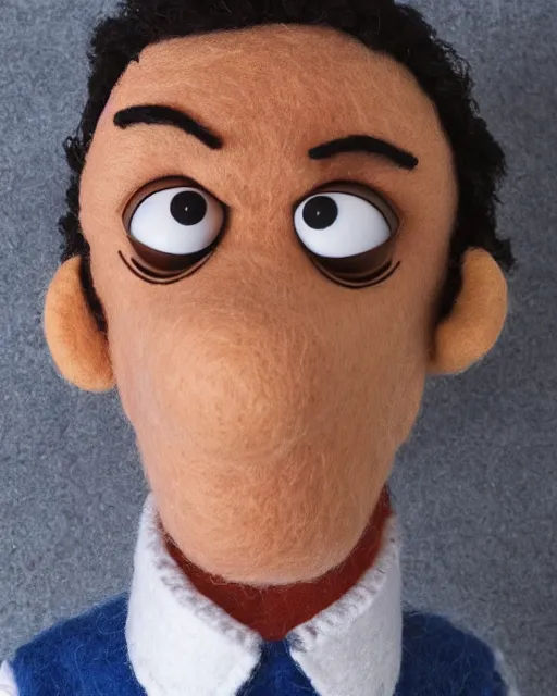 Image similar to oscar martinez as a muppet. highly detailed felt. hyper real photo. 4 k.