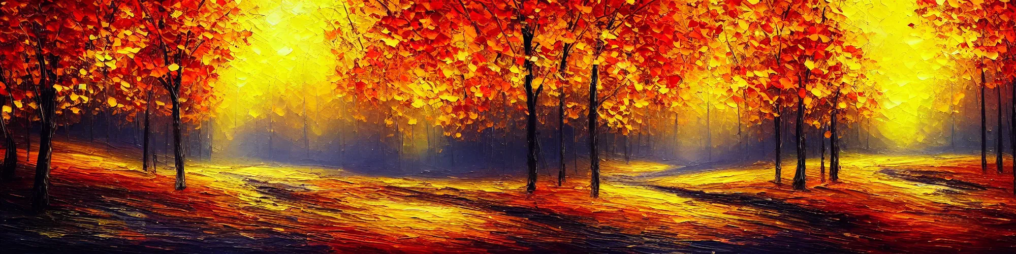 Image similar to painting of autumn landscape during night, award winning painting, beautiful, breathtaking, stunning scenery, trending on artstation, masterpiece