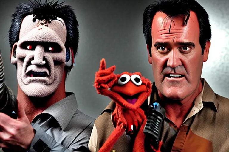 Image similar to Bruce Campbell as Ash in Evil Dead muppets