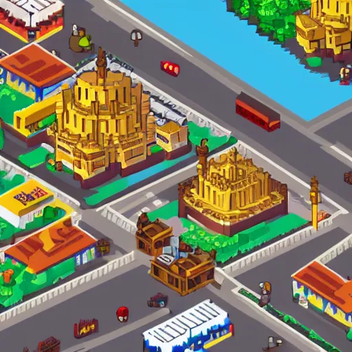 Image similar to a yogyakarta city in pixel art game style