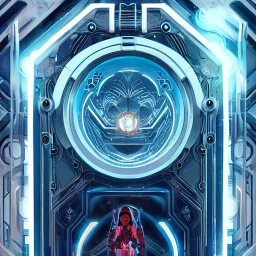 Image similar to a futuristic vault door, elegantly ornamented digital illustration by greg rutkowski, cyberpunk, android netrunner