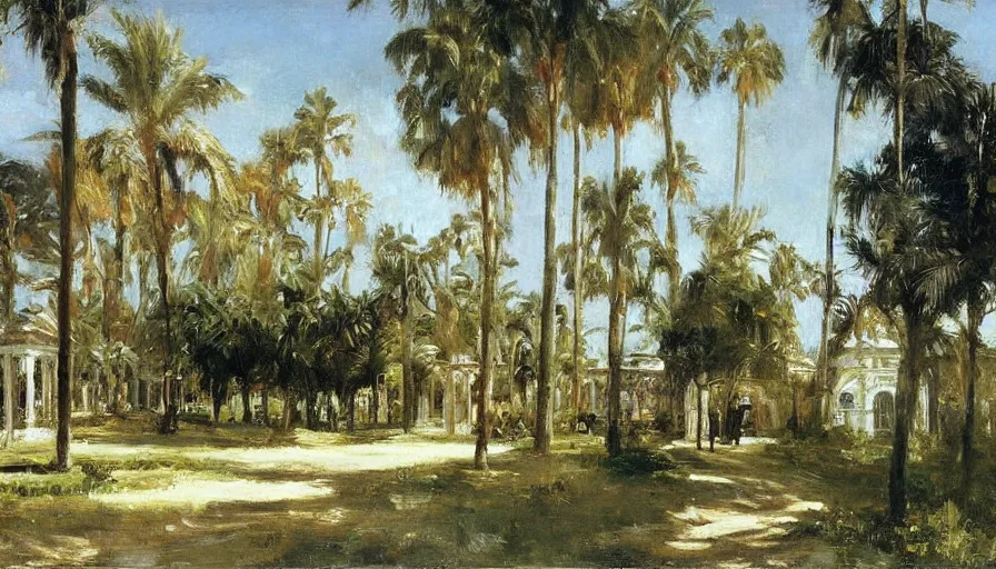 Image similar to artwork painting of the front of a florida building by eugene von guerard, ivan shishkin, john singer sargent