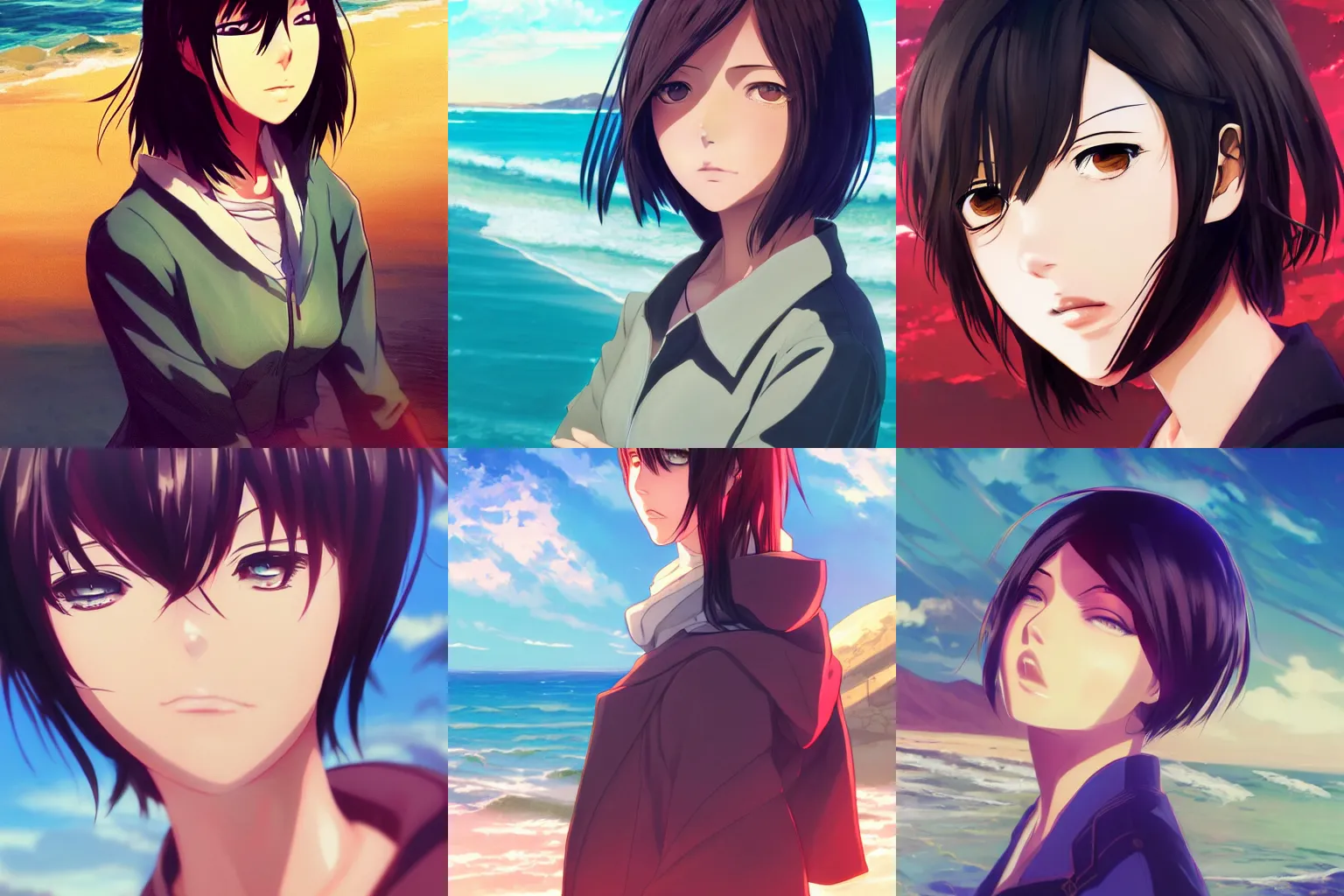 Prompt: portrait of Mikasa Ackerman, beach background, rich vivid colors, ambient lighting, dynamic lighting, 4k, HQ, official media, anime key visual, makoto shinkai, ilya kuvshinov, lois van baarle, rossdraws, detailed, trending on artstation