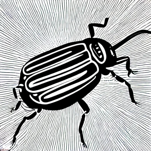 Image similar to monochromatic illustration of a beetle, one line, line drawing, unbroken, minimalist, white background, black and white