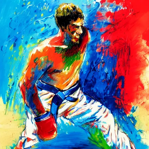 Image similar to painting of a bjj fighter, by leroy neiman