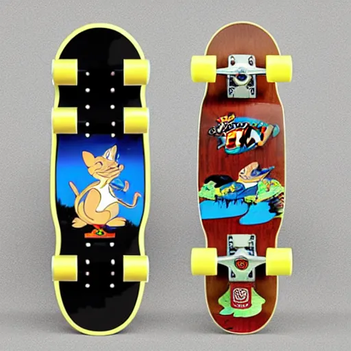 Image similar to Tom and jerry themed skate board, skate board design, underside, glossy, lots of detail, Tom and jerry themed