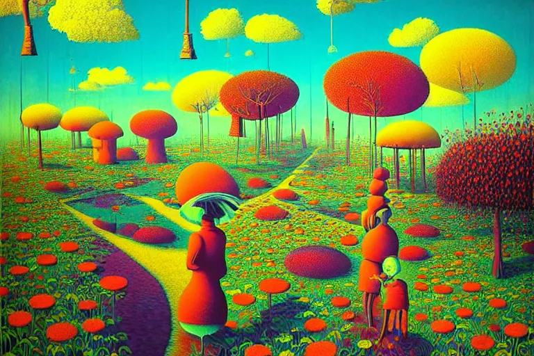 Image similar to surreal glimpse into other universe, kok samui, summer morning, very coherent and colorful high contrast, art by!!!! gediminas pranckevicius!!!!, geof darrow, floralpunk screen printing woodblock, dark shadows, hard lighting, stipple brush technique,