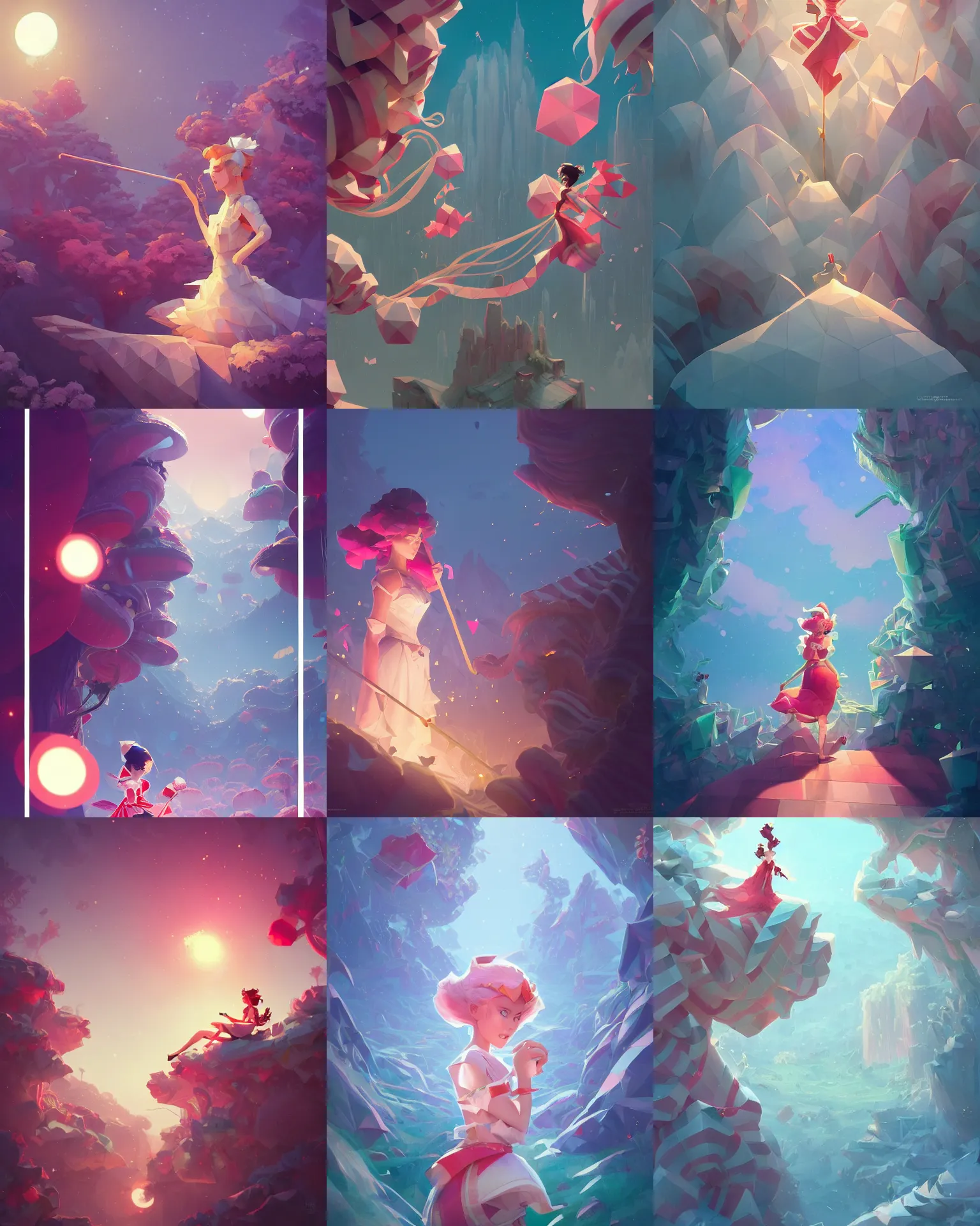 Prompt: princess of a polygonal candycane land, light dust, magnificent, close up, details, sharp focus, elegant, highly detailed, illustration, by Jordan Grimmer and greg rutkowski and PiNe(パイネ) and 薯子Imoko and 香川悠作 and wlop and maya takamura, intricate, beautiful, Trending artstation, pixiv, digital Art