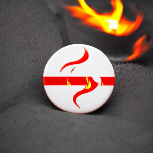 Prompt: an award winning photograph of a vintage 1 9 7 0 s minimalistic clean fire flames warning label enamel pin, beautiful cinematic light, behance