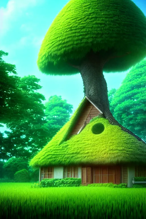 Image similar to the tree is a house, studio ghibli, octane render, 4 k