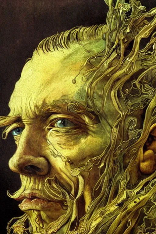 Image similar to realistic detailed portrait of van goh by denis villeneuve, amano, yves tanguy, alphonse mucha, ernst haeckel, max ernst, roger dean, ridley scott, dynamic closeup