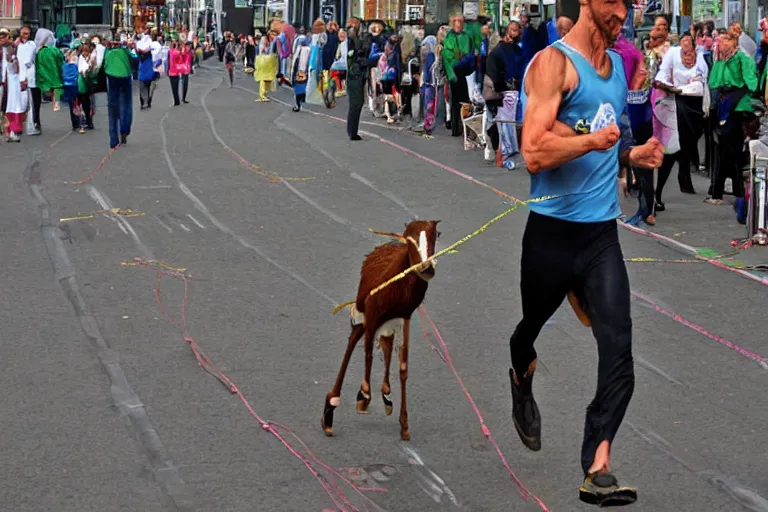 Prompt: The kilometer long, stringy goat, Guinness Book of World Records holder, photograph