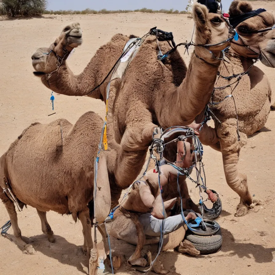 Prompt: detailed illustrated instructions on how to change the tire on a camel