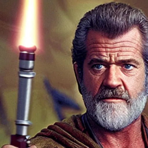 Prompt: Mel Gibson as Obi Wan Kenobi