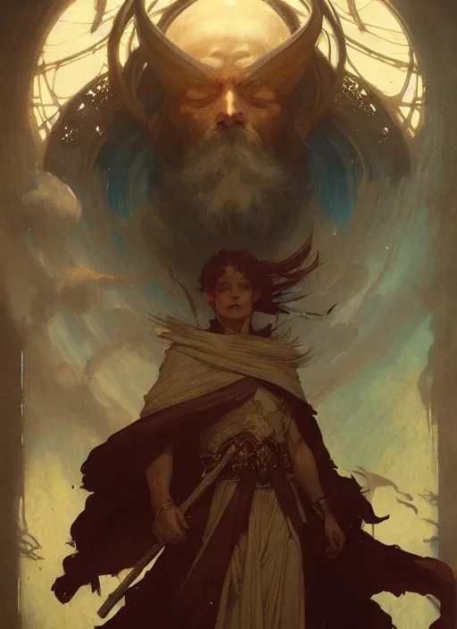 Image similar to book of enoch, by greg rutkowski and tezuka and oi and mucha and bierstadt and remington, trending on artstation