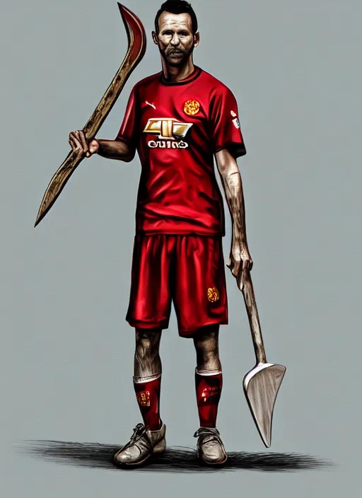 Prompt: character portrait of Ryan Giggs dual wielding great axes, digital art, 4k