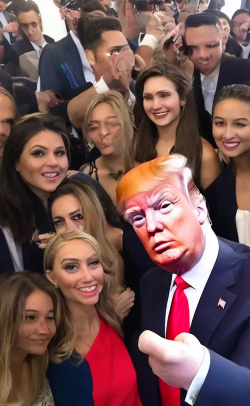 Image similar to img _ 1 1 5 2. jpg. trump selfie. candid, confused, looking at camera, snapchat, instagram, hashtags, front camera, tiktok, popular, realistic, real life