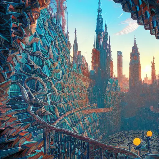 Image similar to art city 8 k cryengine render by android jones, antoni gaudi, rob gonsalves, syd mead