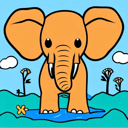 Image similar to Elephant in a river. Coloring for toddlers, Outline with high quality
